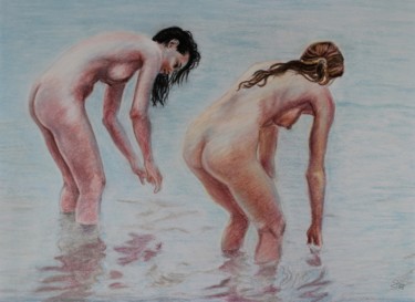 Pittura intitolato "Due bagnanti" da Stefano Di Marco, Opera d'arte originale, Pastello