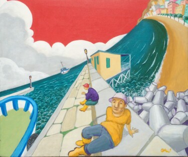 Peinture intitulée "Vista sul porto can…" par Stefano Galli, Œuvre d'art originale, Acrylique