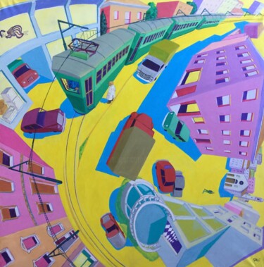 Peinture intitulée "Piazza di periferia" par Stefano Galli, Œuvre d'art originale, Acrylique