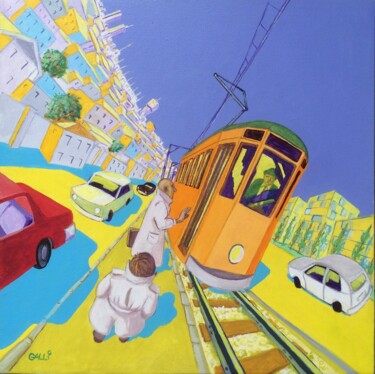 Malerei mit dem Titel "Il Tram" von Stefano Galli, Original-Kunstwerk, Acryl