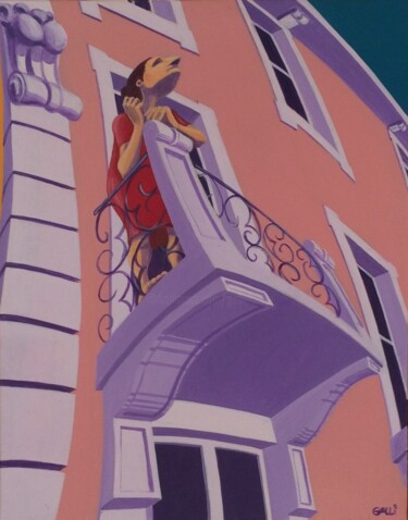 Malerei mit dem Titel "Donna al balcone (2)" von Stefano Galli, Original-Kunstwerk, Acryl