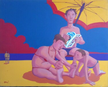Картина под названием "Famiglia sotto l'om…" - Stefano Galli, Подлинное произведение искусства, Акрил