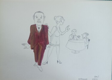 Disegno intitolato "veglione" da Stefano Galli, Opera d'arte originale, Biro
