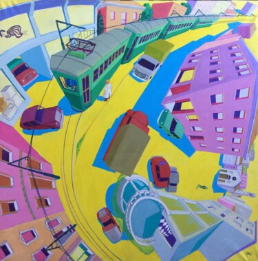 Schilderij getiteld "piazza di periferia…" door Stefano Galli, Origineel Kunstwerk, Acryl