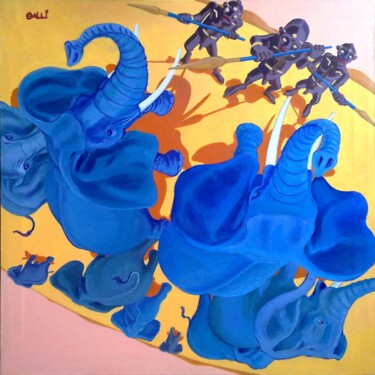 Pittura intitolato "La valle degli elef…" da Stefano Galli, Opera d'arte originale, Acrilico