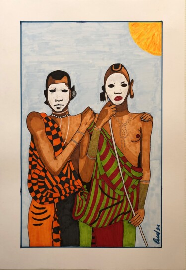 Malerei mit dem Titel "Afrikan Love" von Stefano Lusvardi (Ludwig), Original-Kunstwerk, Marker