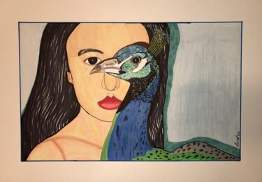 Картина под названием "Peacock in the eye" - Stefano Lusvardi (Ludwig), Подлинное произведение искусства, Маркер