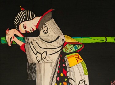 Ζωγραφική με τίτλο "Geisha Memories" από Stefano Lusvardi (Ludwig), Αυθεντικά έργα τέχνης, Μαρκαδόρος