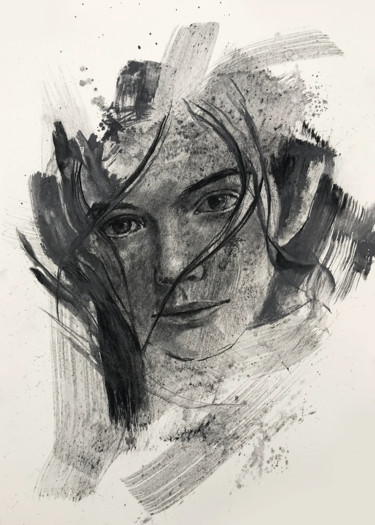 Картина под названием "Portrait 2" - Stefano Marvulli, Подлинное произведение искусства, Акварель