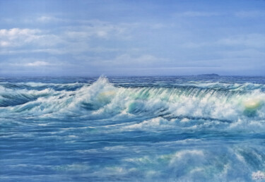 Schilderij getiteld "Waves in the mornin…" door Stefano Urzi, Origineel Kunstwerk, Olie Gemonteerd op Frame voor houten bran…