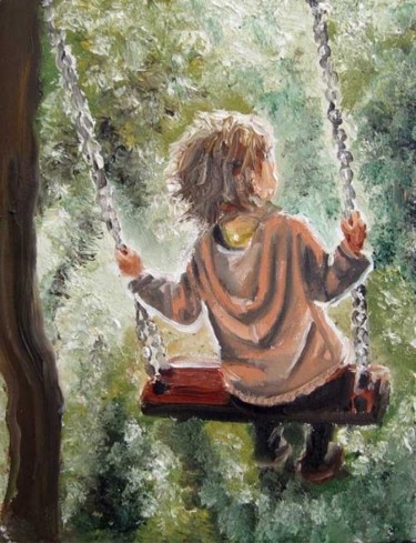 Pittura intitolato "L'altalena nel bosco" da Stefano Davidson, Opera d'arte originale