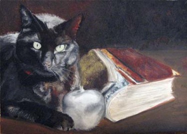 Peinture intitulée "Il gatto, il libro…" par Stefano Davidson, Œuvre d'art originale