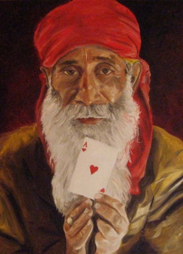 Painting titled "Raji il giocatore" by Stefano Davidson, Original Artwork
