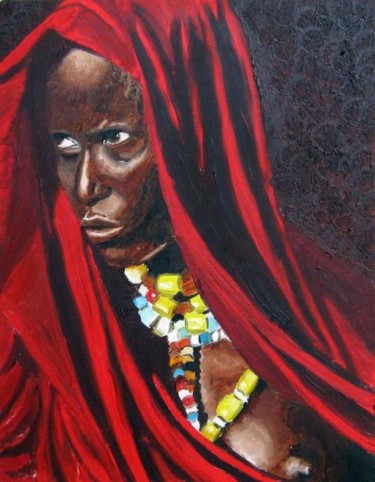 Peinture intitulée "Mwanamke katika nye…" par Stefano Davidson, Œuvre d'art originale