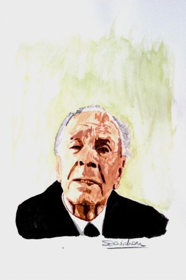 Malerei mit dem Titel "Jorge Luis Borges" von Stefano Davidson, Original-Kunstwerk