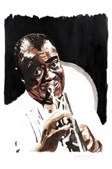 Painting titled "Louis Armstrong" by Stefano Davidson, Original Artwork