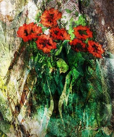 Digital Arts titled "Vase with red flowe…" by Stefano Popovski, Original Artwork, 2D Digital Work