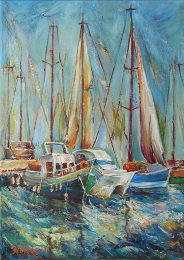 Painting titled "Castellon, the port" by Stefano Popovski, Original Artwork, Oil