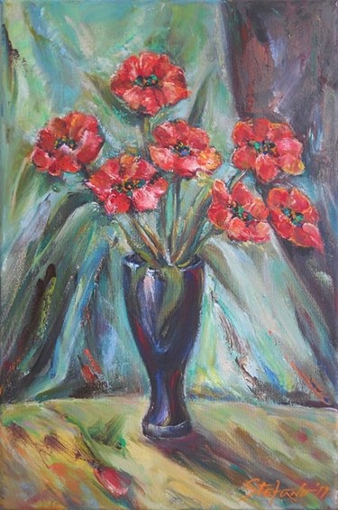 Painting titled "The Black Vase" by Stefano Popovski, Original Artwork, Oil