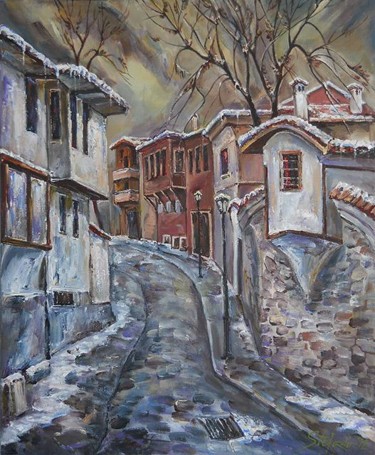 Painting titled "The Old Plovdiv - W…" by Stefano Popovski, Original Artwork, Oil