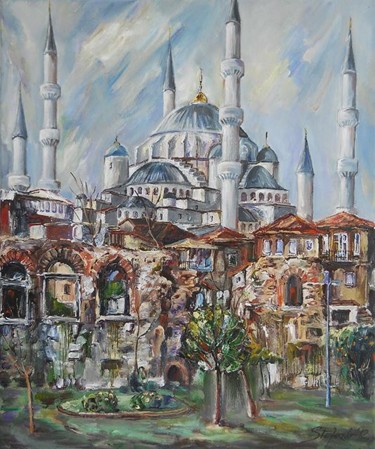 Painting titled "Istanbul - The Blue…" by Stefano Popovski, Original Artwork, Oil