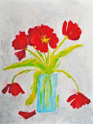 Pittura intitolato ""tulipani in vaso"" da Stefano Pedrini, Opera d'arte originale, Olio