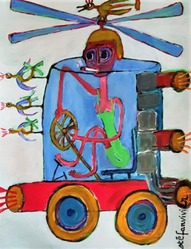Malerei mit dem Titel "" la folle volante "" von Stéfanvivier, Original-Kunstwerk, Acryl