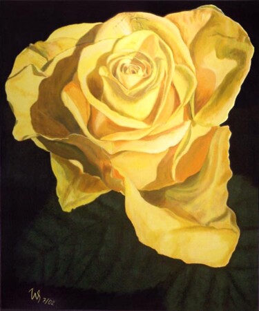 Painting titled "Yellow Rose" by Steffi Wesarg, Original Artwork, Oil