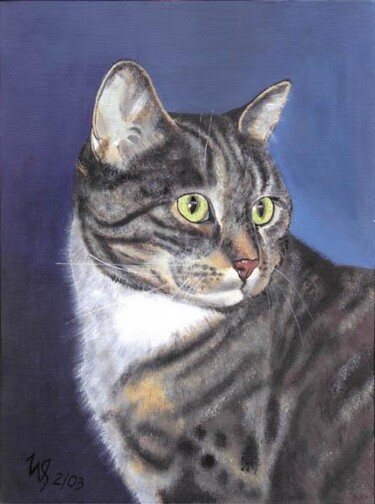 Painting titled "Hauskatze-Jeanny" by Steffi Wesarg, Original Artwork, Oil