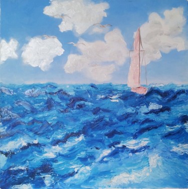Painting titled "Barca bianca" by Stefka Hristova, Original Artwork, Oil