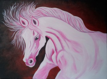 Painting titled "Cavallo rosa" by Stefka Hristova, Original Artwork, Oil