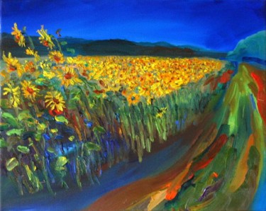 Painting titled "Sunflowers Field" by Klaus Steigner, Original Artwork, Oil