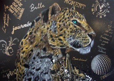 Pittura intitolato "Le leopard" da Steivan Loundou, Opera d'arte originale, Olio Montato su Telaio per barella in legno