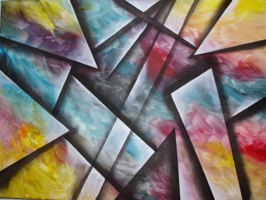 Картина под названием "Geometric 3" - Steivan Loundou, Подлинное произведение искусства, Акрил Установлен на Деревянная рама…