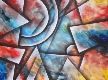 Картина под названием "Geometric 4" - Steivan Loundou, Подлинное произведение искусства, Акрил Установлен на Деревянная рама…