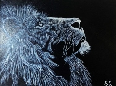 Peinture intitulée "Etude le lion" par Steivan Loundou, Œuvre d'art originale, Huile Monté sur Châssis en bois
