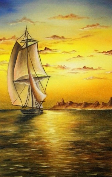 Peinture intitulée "Marine essai bateau" par Steivan Loundou, Œuvre d'art originale, Huile Monté sur Châssis en bois