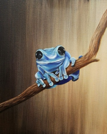 Painting titled "Grenouille huile su…" by Steivan Loundou, Original Artwork, Oil Mounted on Wood Stretcher frame