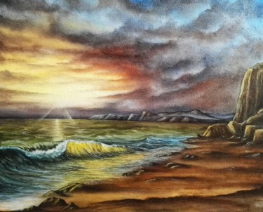 Pittura intitolato "Paysage marin a l`h…" da Steivan Loundou, Opera d'arte originale, Olio Montato su Telaio per barella in…