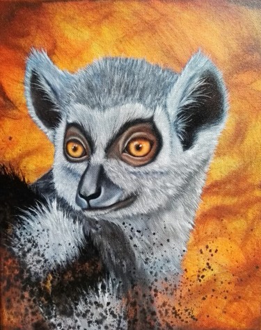 Pintura titulada "Lemur huile sur toi…" por Steivan Loundou, Obra de arte original, Oleo Montado en Bastidor de camilla de m…