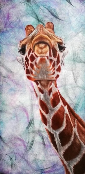 Pintura titulada "La girafe huile sur…" por Steivan Loundou, Obra de arte original, Oleo Montado en Bastidor de camilla de m…