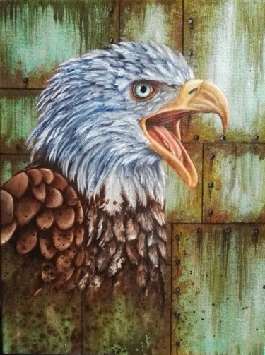 Pintura titulada "Aigle, fond trompe…" por Steivan Loundou, Obra de arte original, Oleo Montado en Bastidor de camilla de ma…