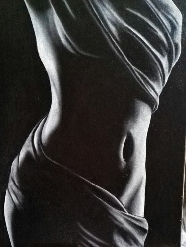 Peinture intitulée "Nu noir et blanc" par Steivan Loundou, Œuvre d'art originale, Huile Monté sur Châssis en bois