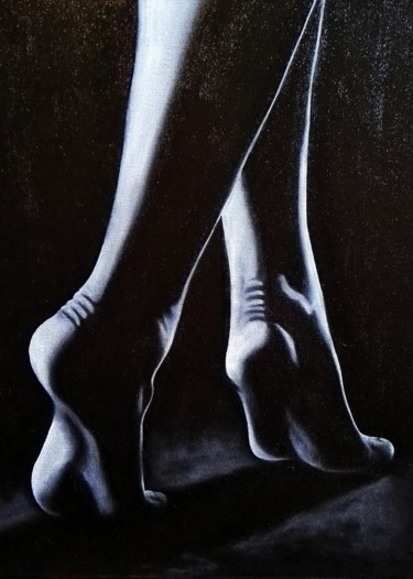 Schilderij getiteld "Blanc et noir forma…" door Steivan Loundou, Origineel Kunstwerk, Olie Gemonteerd op Frame voor houten b…