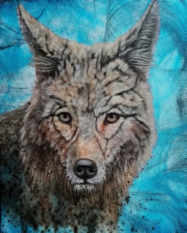 Painting titled "Coyote format 33/41…" by Steivan Loundou, Original Artwork, Oil Mounted on Wood Stretcher frame