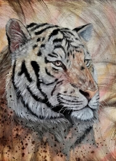Peinture intitulée "Tigre huile format…" par Steivan Loundou, Œuvre d'art originale, Huile Monté sur Châssis en bois