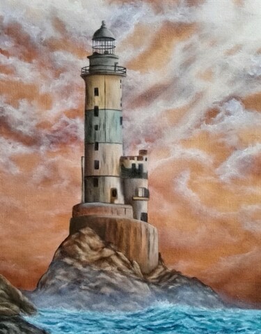 Painting titled "Phare huile sur toi…" by Steivan Loundou, Original Artwork, Oil Mounted on Wood Stretcher frame