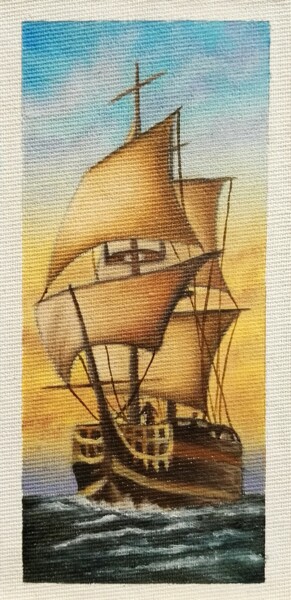 Painting titled "marine huile sur to…" by Steivan Loundou, Original Artwork, Oil Mounted on Cardboard