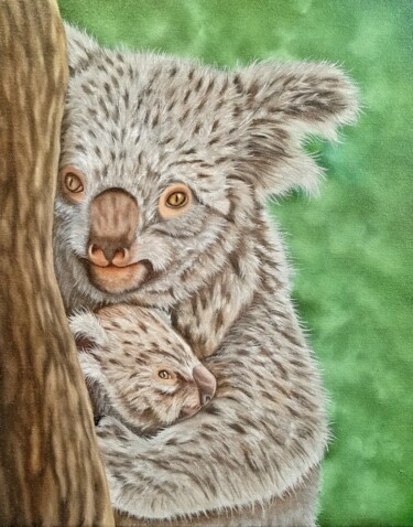 Painting titled "koala peinture a l`…" by Steivan Loundou, Original Artwork, Oil Mounted on Wood Stretcher frame