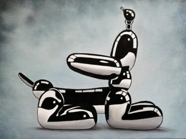 Painting titled "balloon dog tableau…" by Steivan Loundou, Original Artwork, Oil Mounted on Wood Stretcher frame